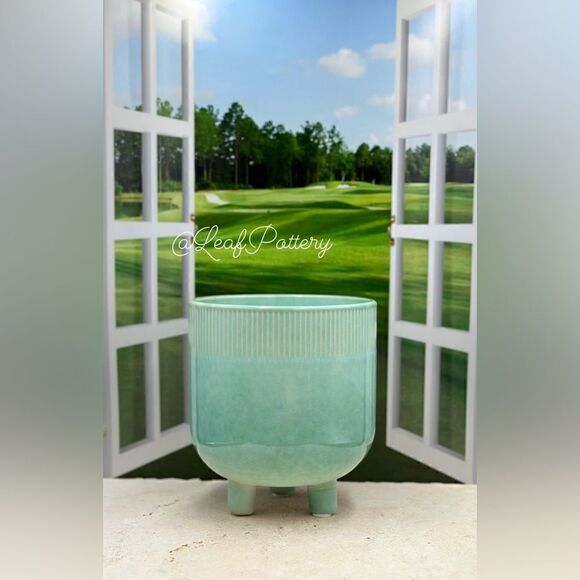 Jenna Turquoise Ceramic Planter Pot with Stud legs attached - Picture 10 of 10
